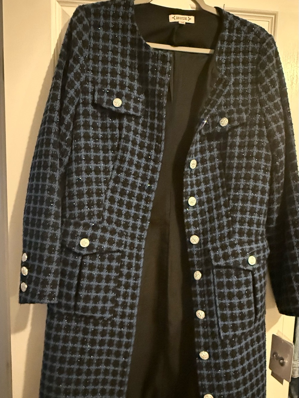 Nanette Lepore Navy and Black Tweed Long Blazer Coat